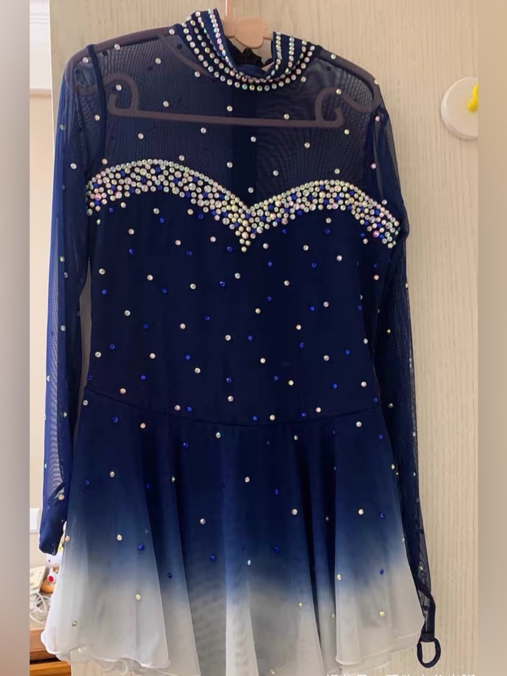 Used Girls Navy Blue Ombre Rhinestone Figure Skating Dance Dress for 6-8T 130cm
